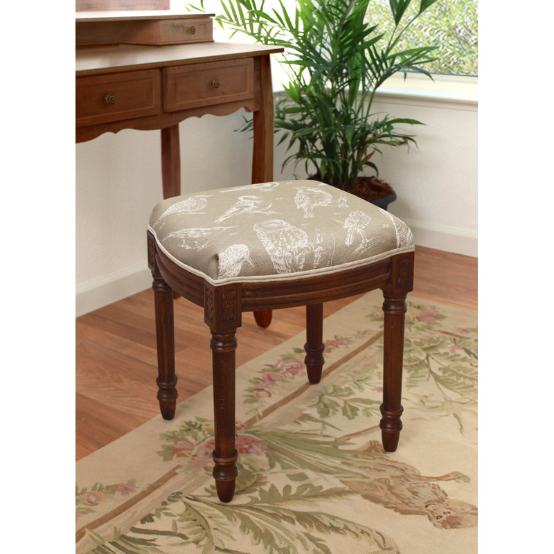 Tabouret de coiffeuse en lin taupe, Taupe, Noyers
