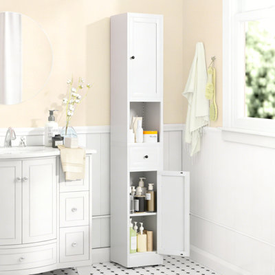 Grande armoire de rangement en métal 71 pouces avec 5 portes et 2 tablettes réglables pour la salle de bain, la cuisine, la buanderie, le garde-manger et la salle de bain blanche