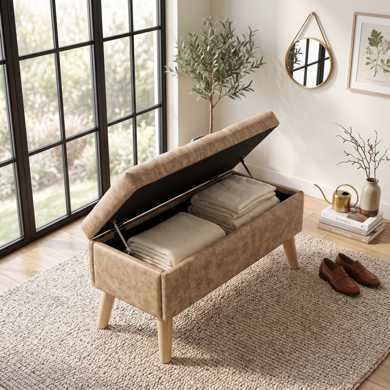 Banc de rangement avec compartiment caché Modern | Banc de repose-pieds et de lit polyvalent pour une vie organisée, Brun