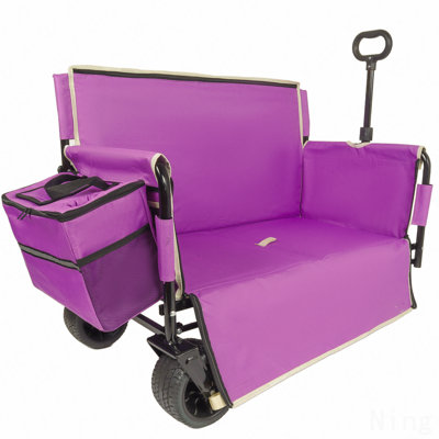 Chariot pliant 3-en-1 avec siège de banc et rangement, protection contre les brevets - comprend 1 sac de glace, 500 lb poids lourd, roues tout-terrain de capacité de 180 L pour le camping, la plage, les sports, le jardin, le mauve