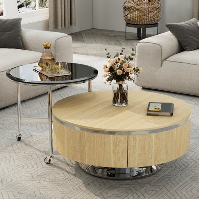 31.5 Inch Wood And Silver Nesting Coffee Table Set With Two Storage Drawers