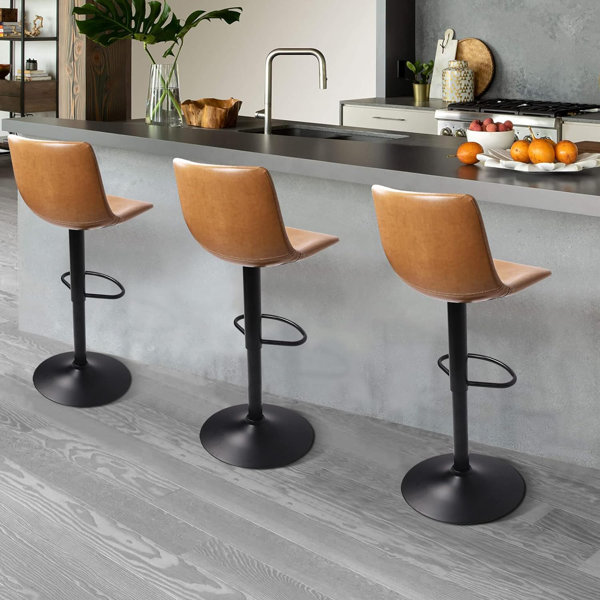 2pcs Industrial Rustic Bar Stools Leather Padded Seat Kitchen Pub