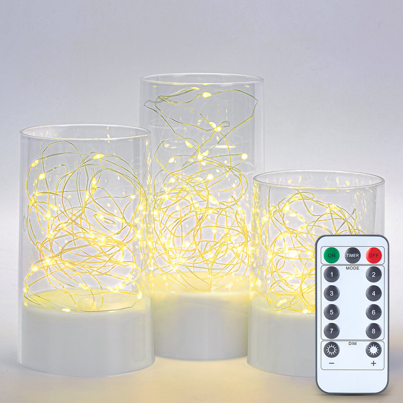 Bougie sans flamme sans parfum avec support en plastique / acrylique, Blanc