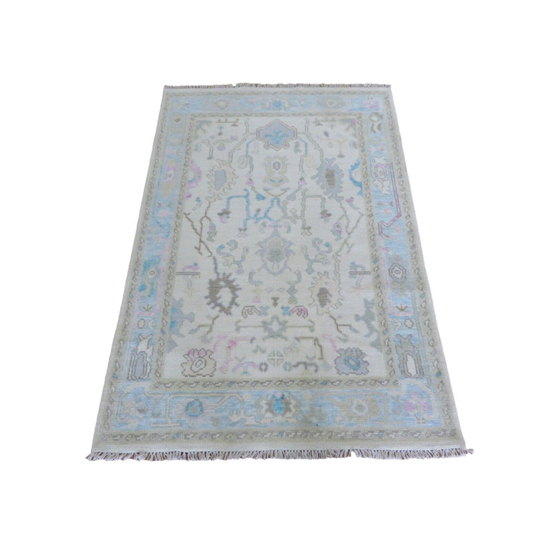 3'11 x 6'2 Hand Knotted Ivory Modern Oushak Oriental Rug 18A00D4F35EC438190D68A995BED0C15