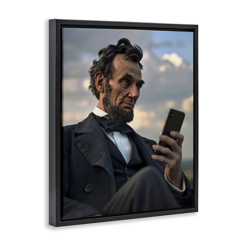 Abe Lincoln avec cadre flottant pour téléphone portable, design par Michael McKinney, Cadre flottant noir de jais