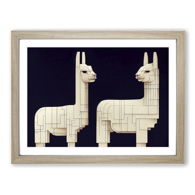 Futuristic Llamas - Single Picture Frame Print, Oak Framed, 46cm H x 64cm W x 2cm D