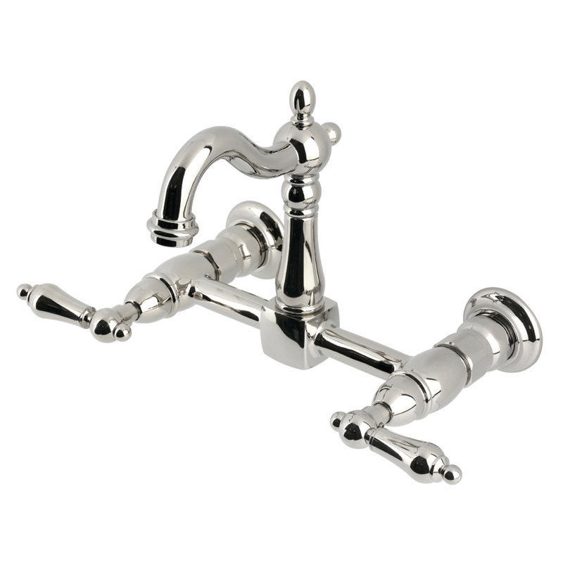 Kingston Brass Heritage Double-Handle 2-Hole Wall-Mount Bridge Kitchen Faucet, Nickel