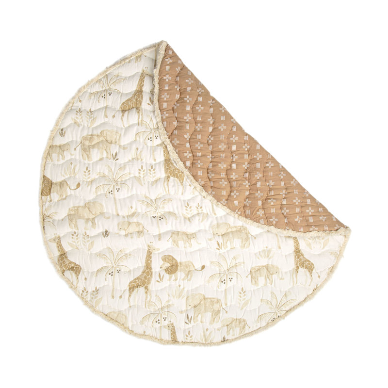 Safari Animal Themed 40"x40" Cotton Quilted Playmat, Kendi Crane Baby