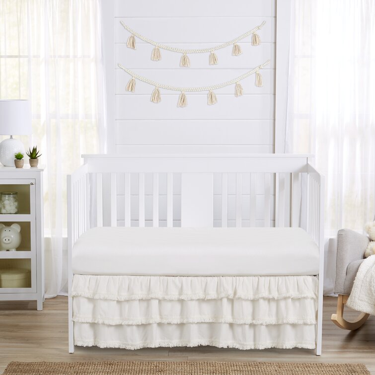 Boho 100% Cotton Crib Dust Ruffle with Embroidery