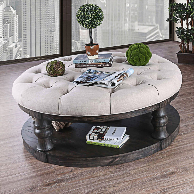 Round Wooden Coffee Table, Antique Grey