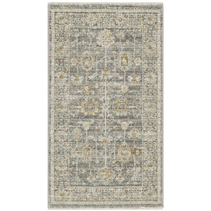 Tapis oriental beige tissé à la machine 3 pi x 5 pi ivoire et gris