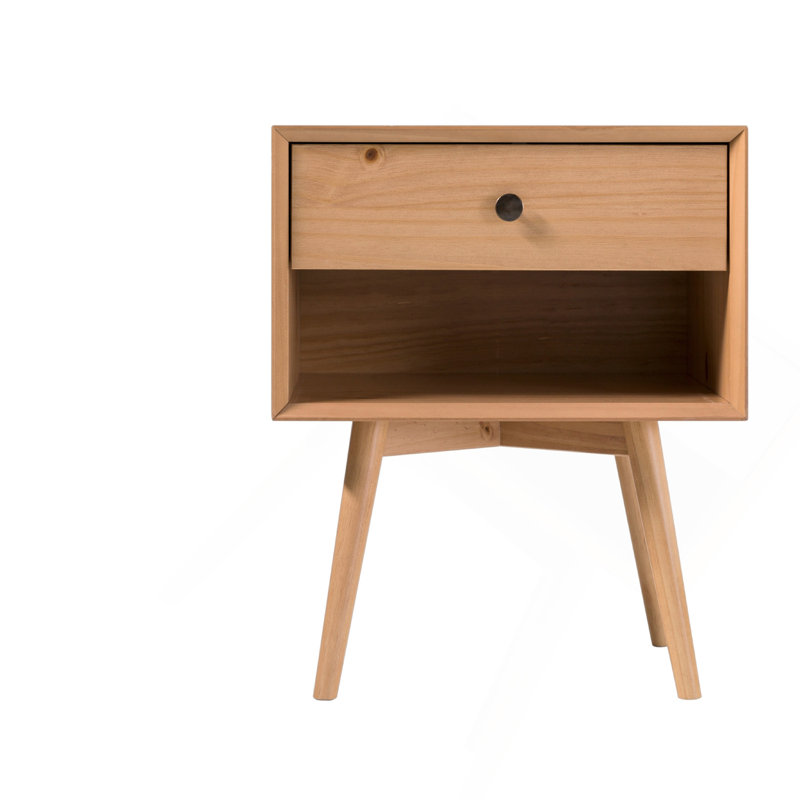 Mid-Century Solid Wood 1-Drawer Nightstand