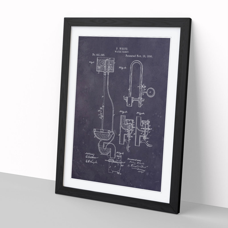 Toilet Water Closet Patent Dark - Picture Frame Graphic Art, Black, 36cm H x 27cm W x 2cm D