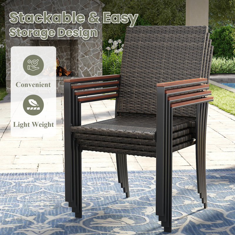 Orlison 6-Person Round Patio Dining Set With PE Rattan Chairs, Brown