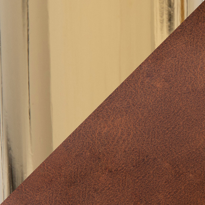 Tabouret de bar réglable avec repose-pieds arrondi Cassiopeia, Cuir brun / cadre doré