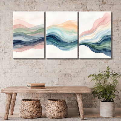 Watercolor Pastel Abstract Mountain Waves - Premium Gallery Wrapped Canvas Prints Set Of 3