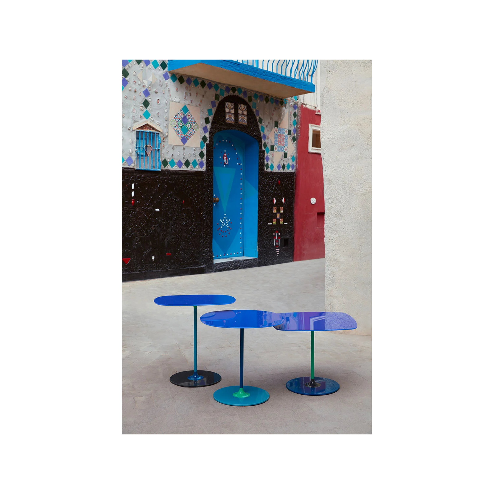Thierry Glass End Table, Blue, 19.66" H x 19.66" W x 13" D