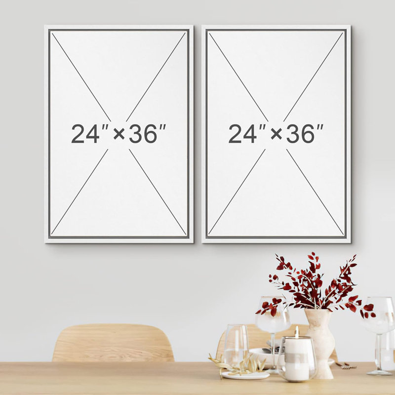 «Mid-Century Yellow Grey», 2 pièces sur toile, Cadre blanc, H 24 po x l 36 po