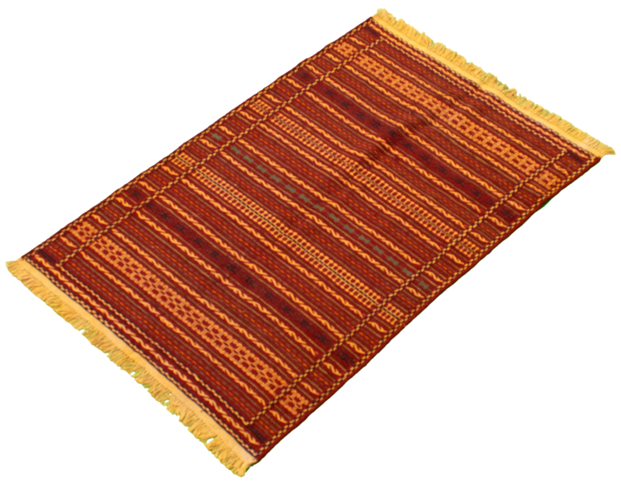 Foundry Select Handmade Kilim Wool Dark Red/Yellow Rug | Wayfair