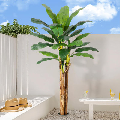 Bananier artificiel, fausses feuilles de bananier avec pot de fleurs gris, faux arbre en soie, feuilles de bananier artificielles pour la piscine intérieure, patio extérieur, décor tropical