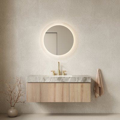 48" Bathroom Vanity&Sink, Floating Plywood Storage Cabinet With Drawer&Doors, Light Gray Sintered Stone Top&Ceramic Basin With 3 Pre-Drilled Faucet Holes, Pre-Assembled