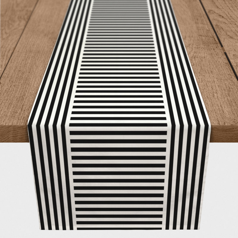 Chemin de table rectangulaire en polyester à rayures Chambre, 90 po x 16 po, Noir