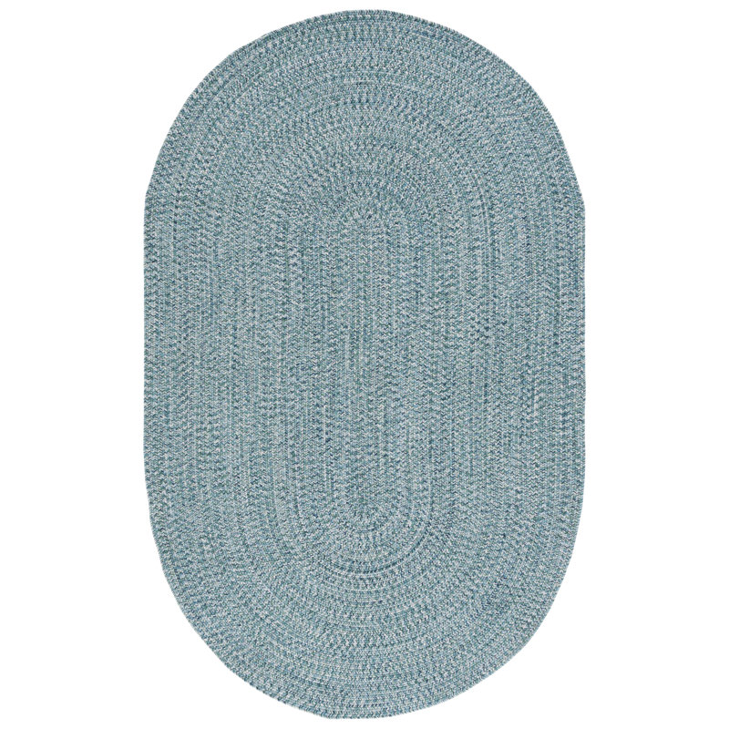 Tapis bleu foncé / ivoire tissé à la main Trombetta, Teal/Green, Ovale 9 pi x 12 pi