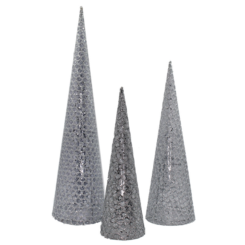 Ensemble de 3 arbres à cône en filet, Argent argent
