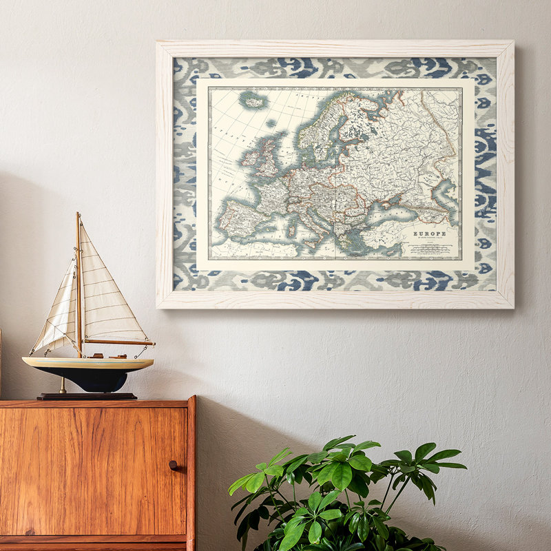Border Map of Europe - Reproduction d'un seul cadre photo sur toile, Cadre blanc, H 18 po x l 26 po x P 1,5 po