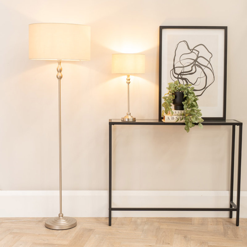 Saylorsburg Metal Table Lamp, Yes, Silver, Natural Fabric