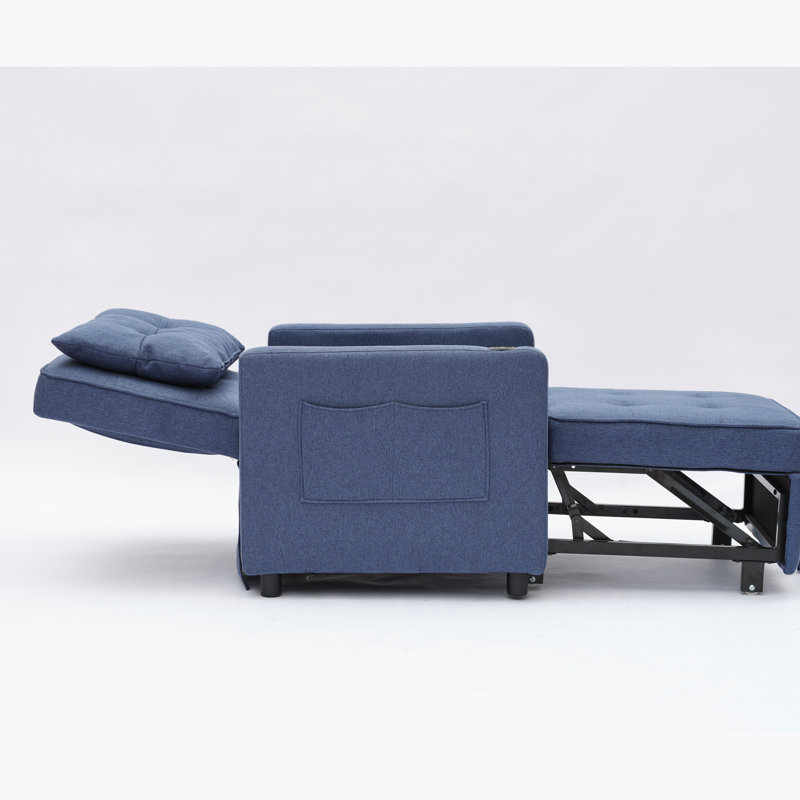 Convertible Chair Bed Pull Out Sleeper Chair, Navy Linen