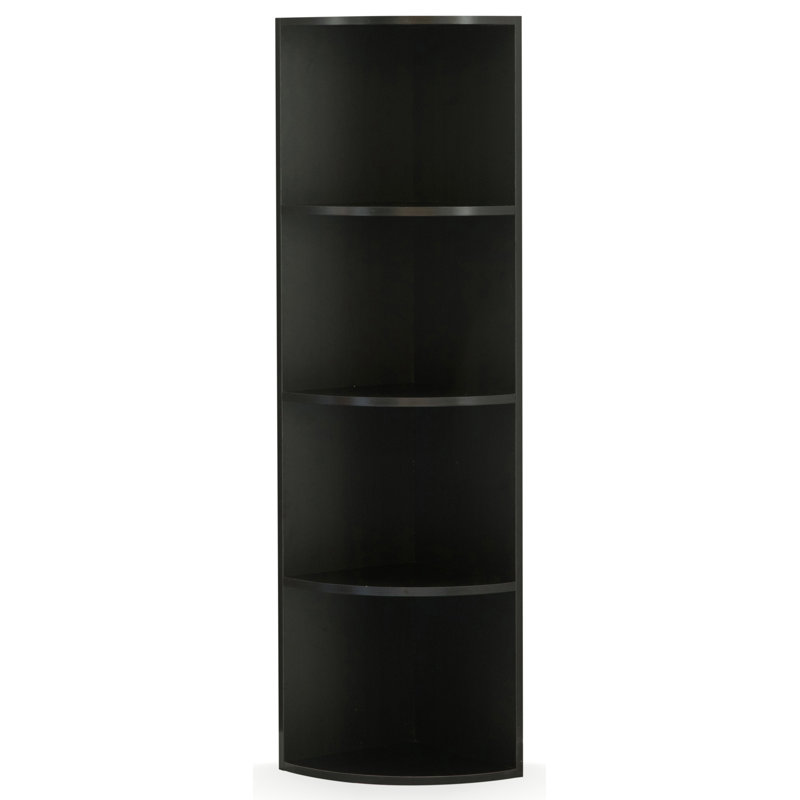 Black 4-Tier Wooden Corner Bookshelf for Small Spaces, Slim Bookcase Display Stand, Nursery Bedroom Office Classroom Library Storage Shelf