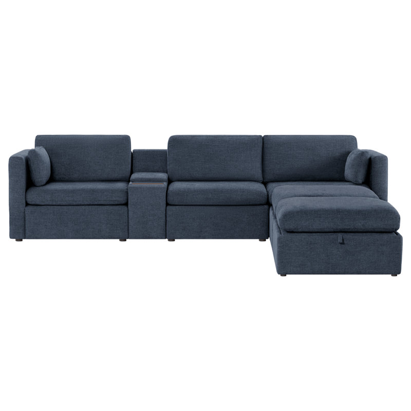 Winfree 5-Piece Modular Sectional with Plastic Leg, Blue Polyester