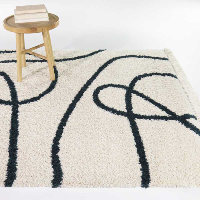 Orran Black Contemporary Abstract Area Rug, Rectangle 5'3" x 7'