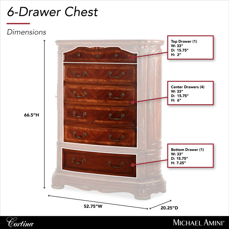 Cortina 6 - Drawer Solid Wood Dresser