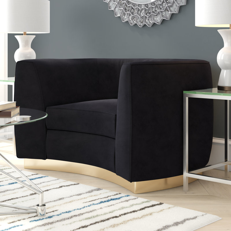 Fauteuil demi-tonneau en velours Breccan, Velours noir, Or