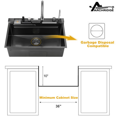 Évier de cuisine à simple cuve encastrable en acier inoxydable 33 po x l 22 po avec affichage numérique 33 po