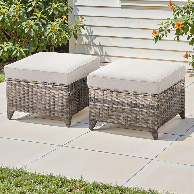 Ensemble de 2 repose-pieds d'extérieur avec repose-pieds et coussins moelleux pour l'extérieur, Beige