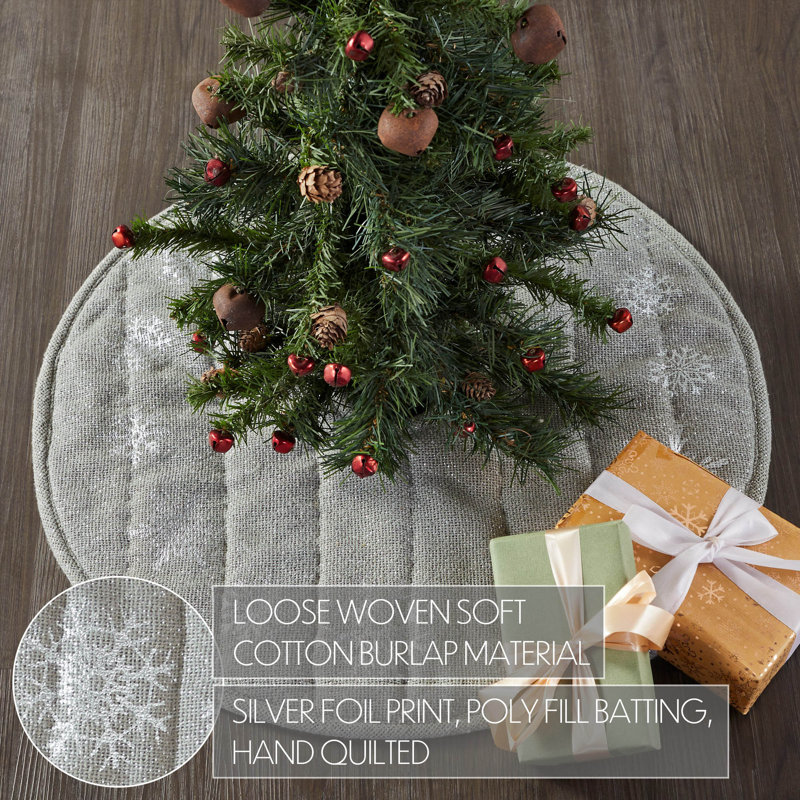 24" Dove Grey Cotton Burlap Snowflake Tree Skirt