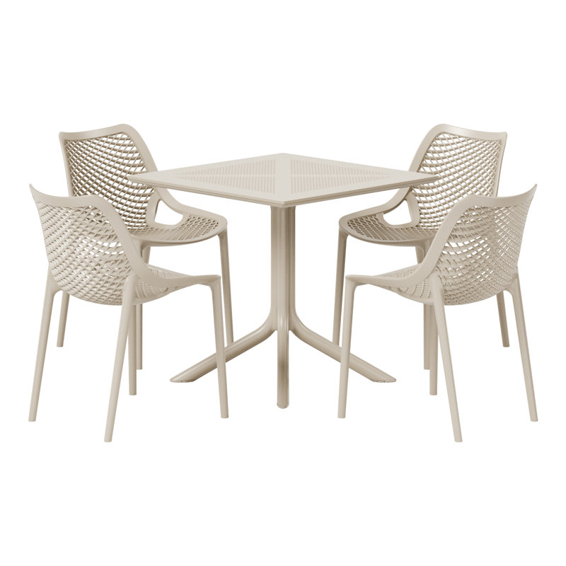 4-Person Outdoor Square Dining Set, Beige