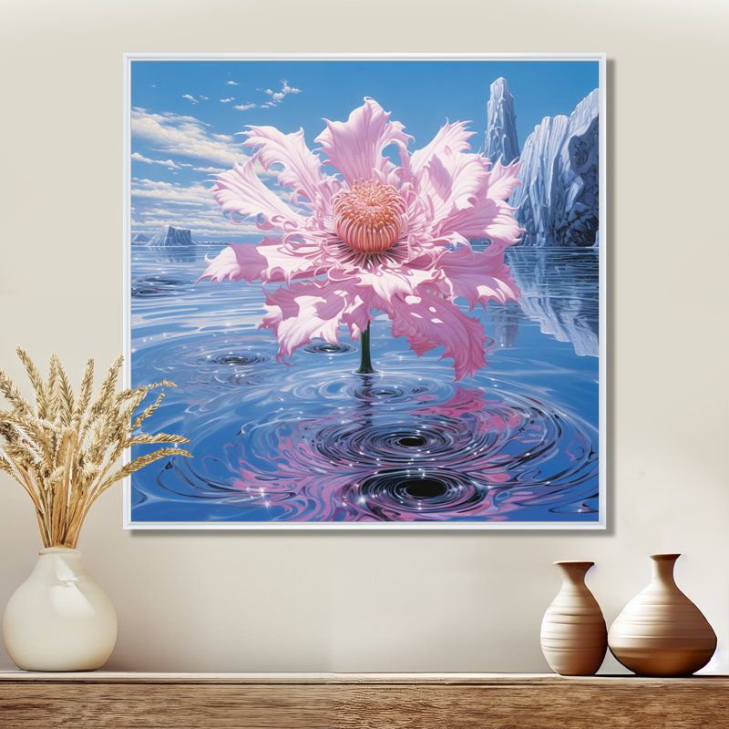 Mystérieux dahlia rose dans un lac de montagne bleu - Dahlia, décoration murale, H 30 po x l 30 po x P 1 po