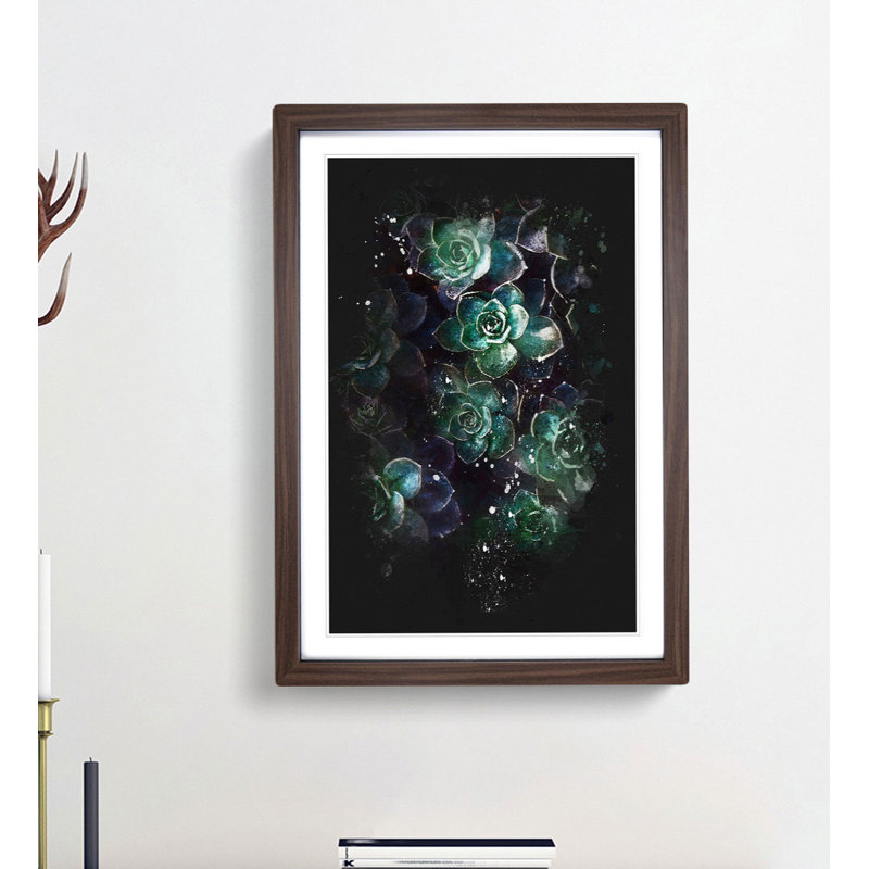 Green Succulent in Bloom - Framed Print, Walnut Framed, 45cm H x 33cm W x 2cm D