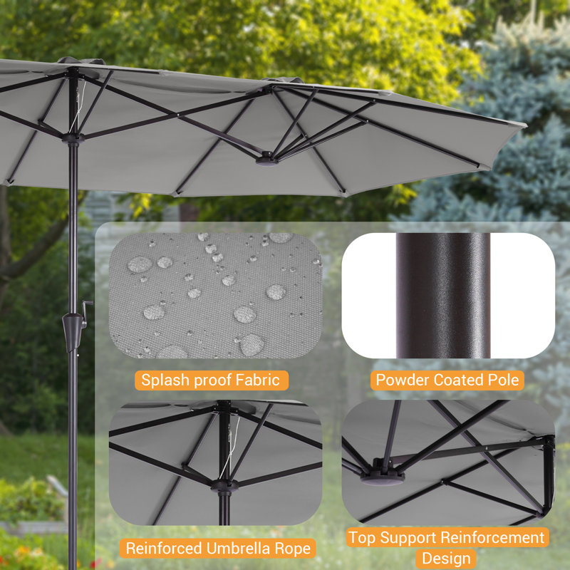 Grand parasol rectangulaire rectangulaire à double face pour marché, H 7 pi 7 po x l 13 pi x P 7 pi, Gris