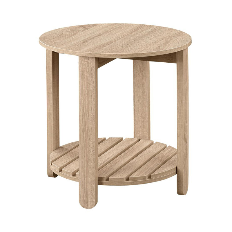 1-Shelf Round Engineered Wood Side End Table In Natural