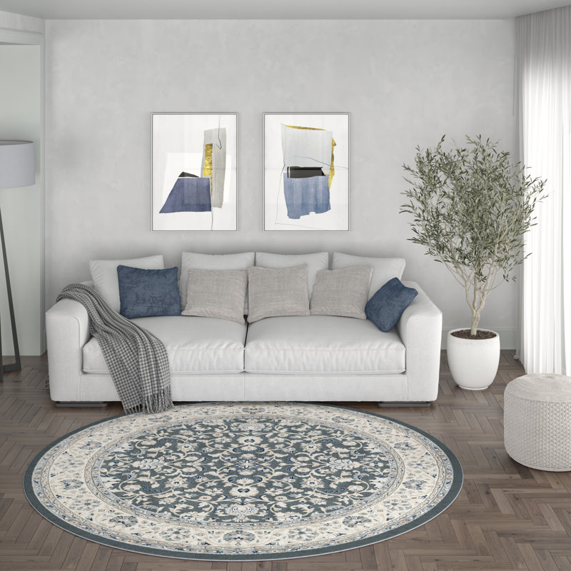 Tapis oriental gris Brette, Rond 7 pi 10 po