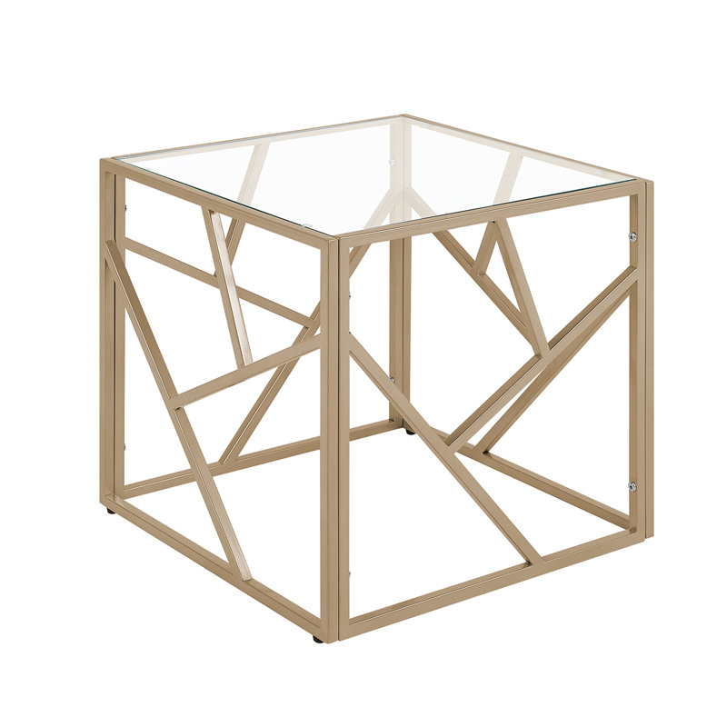 Marquise Glass Top Frame End Table, Gold