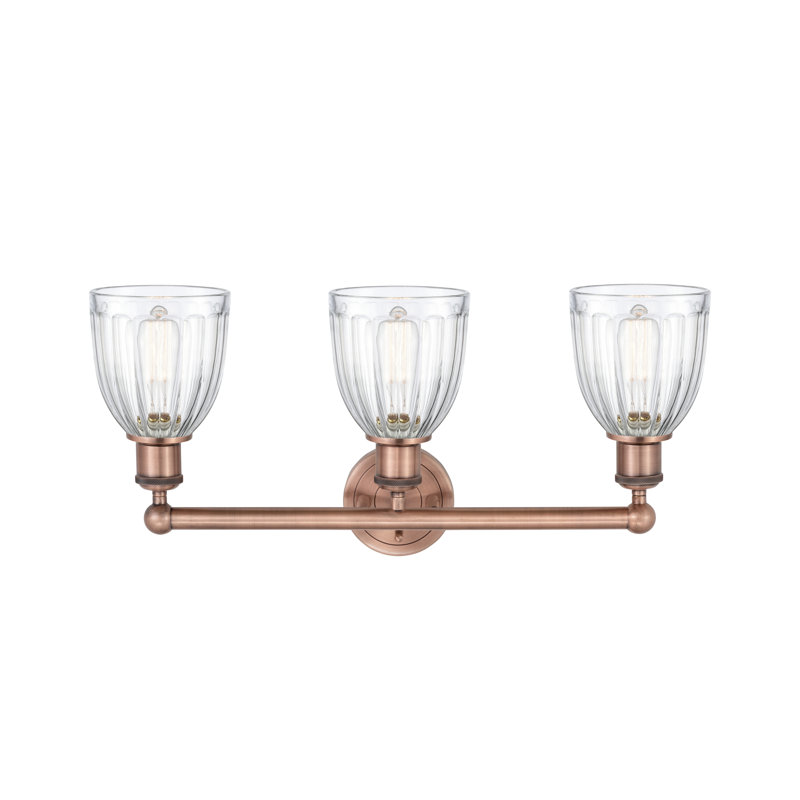 Éclairage pour meuble-lavabo de salle de bain 3 lumières 23,75 pouces Radegonde, Transparent, Cuivre antique