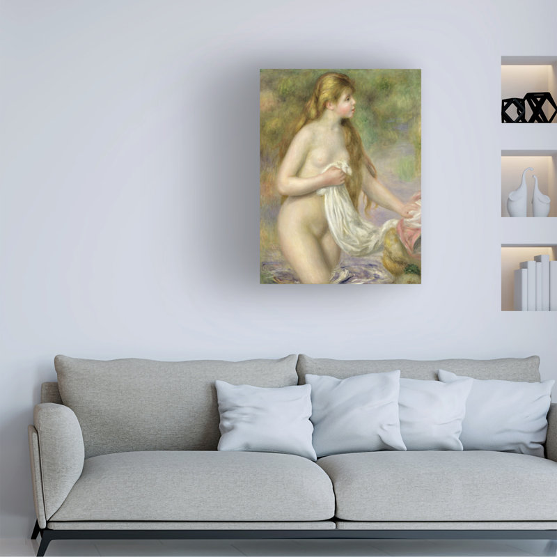 Pierre Auguste Renoir, baigneuse aux cheveux longs, art sur toile C.1895, H 19 po x l 14 po