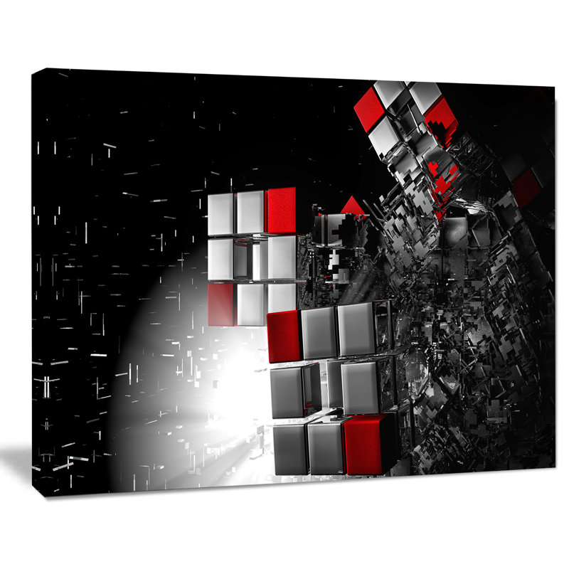 « fractal 3d red cubes white white cubes », impression sur toile tendue, H 20 po x l 20 po x P 1 po