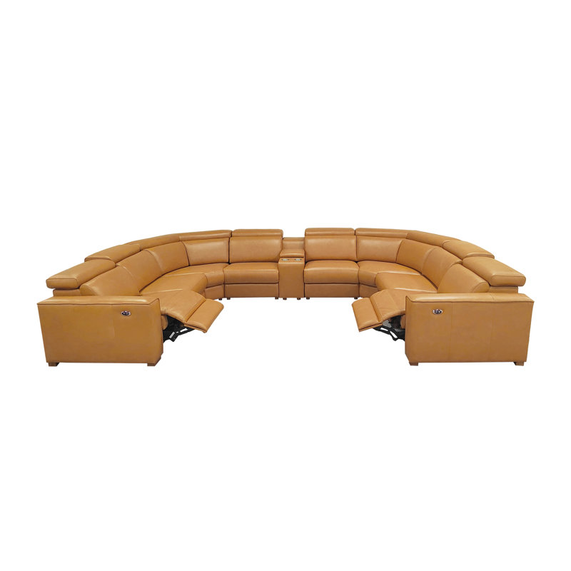 Bechper Top-Grain Leather Reclining Modular Sectional, Ginger Top Grain Leather